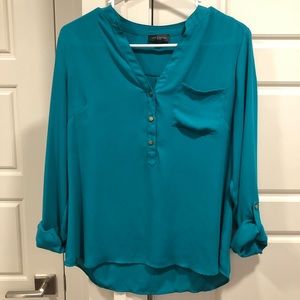 Long sleeve turquoise blouse - size M